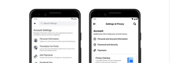 Facebook 简化了移动设备上的设置页面